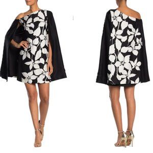 Trina Turk Classic Floral Black White Cape Dress Size 2 NEW